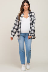 Black White Plaid Button Down Maternity Top