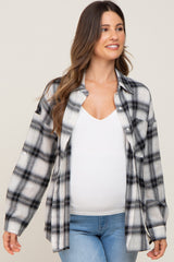 Black White Plaid Button Down Maternity Top