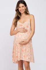 Peach Floral Tiered Sleeveless Maternity Dress