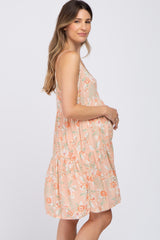 Peach Floral Tiered Sleeveless Maternity Dress