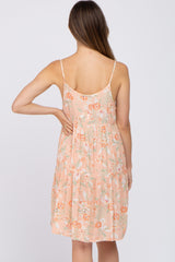 Peach Floral Tiered Sleeveless Maternity Dress