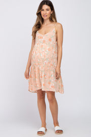 Peach Floral Tiered Sleeveless Maternity Dress