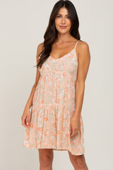 Peach Floral Tiered Sleeveless Maternity Dress