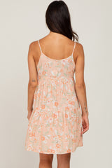 Peach Floral Tiered Sleeveless Dress