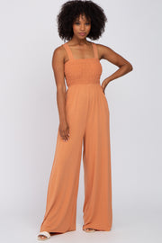 Orange Sleeveless Smocked Wide Leg Jumpsuit