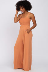 Orange Sleeveless Smocked Wide Leg Jumpsuit