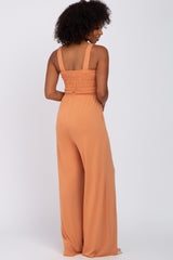 Orange Sleeveless Smocked Wide Leg Jumpsuit