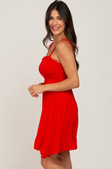 Red Sleeveless Smocked Ruffle Hem Dress