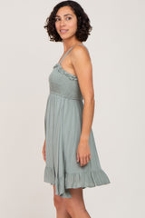 Sage Sleeveless Smocked Ruffle Hem Dress