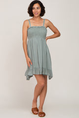 Sage Sleeveless Smocked Ruffle Hem Dress