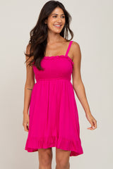 Fuchsia Sleeveless Smocked Ruffle Hem Maternity Dress