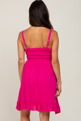 Fuchsia Sleeveless Smocked Ruffle Hem Dress