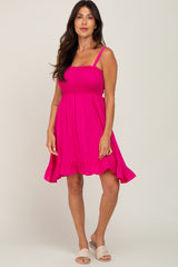 Fuchsia Sleeveless Smocked Ruffle Hem Dress