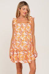 Orange Floral Sleeveless Maternity Mini Dress