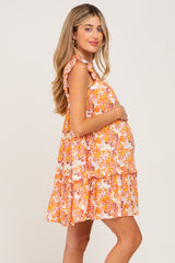 Orange Floral Sleeveless Maternity Mini Dress