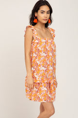 Orange Floral Sleeveless Mini Dress