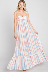 Ivory Printed Shoulder Tie Maxi Dress