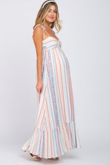 Ivory Printed Shoulder Tie Maternity Maxi Dress