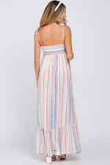 Ivory Printed Shoulder Tie Maternity Maxi Dress