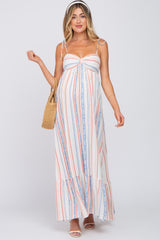 Ivory Printed Shoulder Tie Maternity Maxi Dress