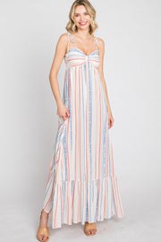 Ivory Printed Shoulder Tie Maxi Dress