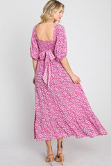 Fuchsia Floral Smocked Maxi Dress