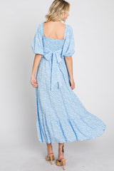 Blue Floral Smocked Maxi Dress