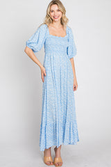 Blue Floral Smocked Maternity Maxi Dress