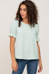 Mint Green Smocked Puff Sleeve Blouse