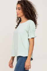 Mint Green Smocked Puff Sleeve Blouse