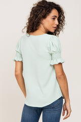 Mint Green Smocked Puff Sleeve Blouse