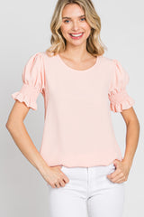 Pink Smocked Puff Sleeve Blouse