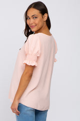 Pink Smocked Puff Sleeve Maternity Blouse