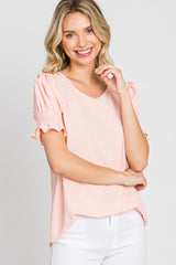 Pink Smocked Puff Sleeve Maternity Blouse