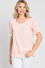 Pink Smocked Puff Sleeve Blouse