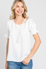 White Smocked Puff Sleeve Blouse