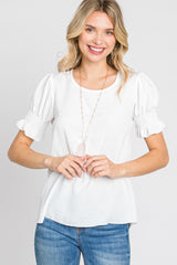 White Smocked Puff Sleeve Blouse