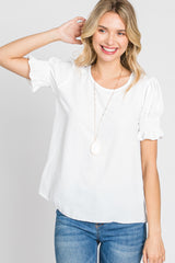 White Smocked Puff Sleeve Blouse