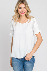 White Smocked Puff Sleeve Blouse