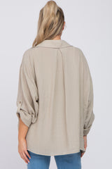 Beige Rolled Cuff Maternity Button Down Blouse