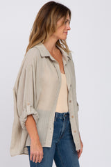 Beige Rolled Cuff Button Down Blouse