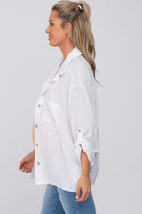 White Rolled Cuff Maternity Button Down Blouse