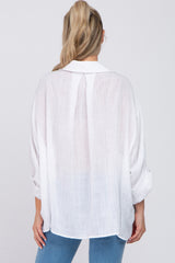 White Rolled Cuff Maternity Button Down Blouse