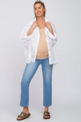 White Rolled Cuff Maternity Button Down Blouse