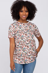 Peach Floral Short Sleeve Maternity Top