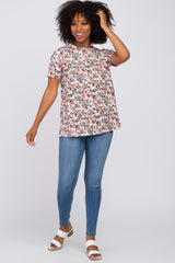 Peach Floral Short Sleeve Top