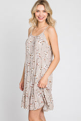 Taupe Floral Sleeveless Dress