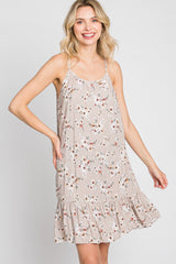 Taupe Floral Sleeveless Dress