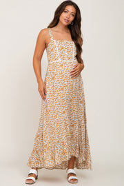 Yellow Floral Button Accent Maternity Maxi Dress