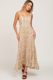 Yellow Floral Button Accent Maxi Dress